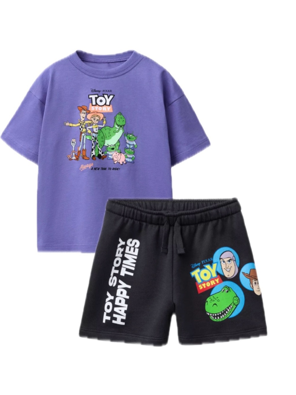Zara Toy Story Kids Tee & Shorts Set - Purple Top + Black Shorts